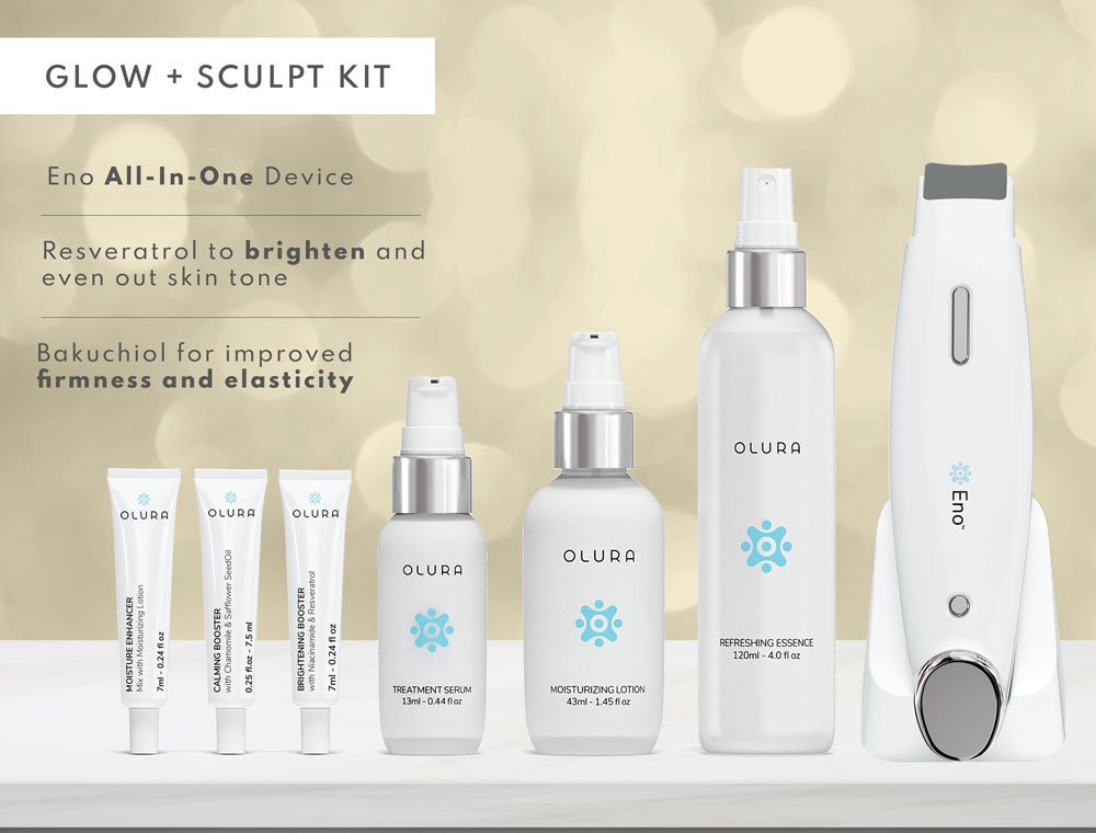 The Glow & Sculpt Facial Kit with the Patented Eno Facial Device. A complete kit for enhancing your natural glow and restoring more youthful facial co The Glow & Sculpt Facial Kit with the Patented Eno Facial Device. A complete kit for enhancing your natural glow and restoring more youthful facial co