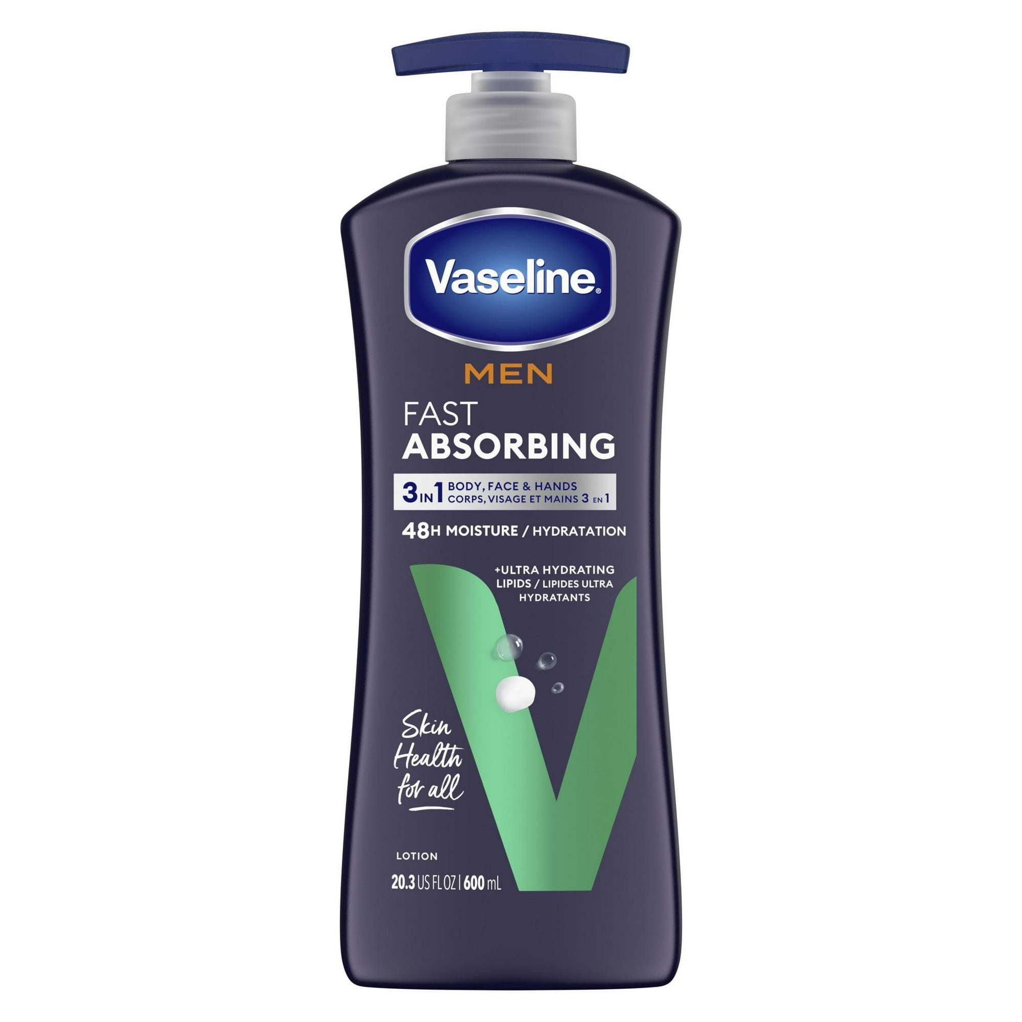 Vaseline Men Fast Absorbing Non Greasy Body Face and Hand Lotion, 20.3 fl oz Vaseline Men Fast Absorbing Non Greasy Body Face and Hand Lotion, 20.3 fl oz