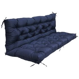 2-3 Seater Swing Cushion Waterproof Outdoor Swing Cushions Replacement Swing Bench Pads Chair Mat with Backrest 8 Tie Straps 59x43.3x3.9in for Patio F (Option: NavyBlue)