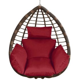 Egg Chair Cushion Hanging Basket Seat Cushion Thicken Soft Egg Swing Chair Pad Hanging Egg Chair Cushion with Headrest (Option: WineRed)